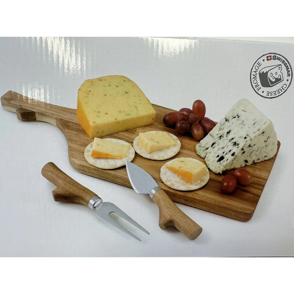 NIB Swissmar Acacia Wood Cheese And Knife Set 14